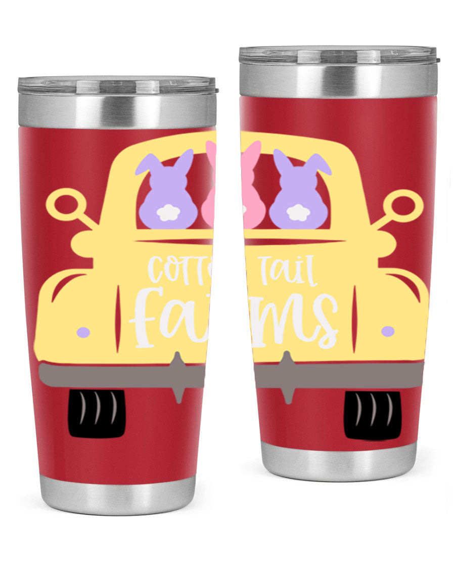 Cotton Tail Farms 20oz Easter Tumbler featuring double wall vacuum stainless steel construction and vibrant Easter-themed design.