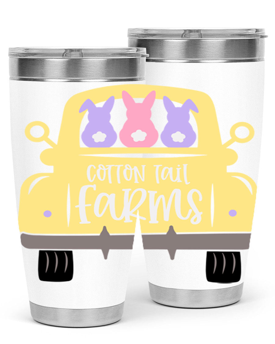 Cotton Tail Farms 20oz Easter Tumbler featuring double wall vacuum stainless steel construction and vibrant Easter-themed design.