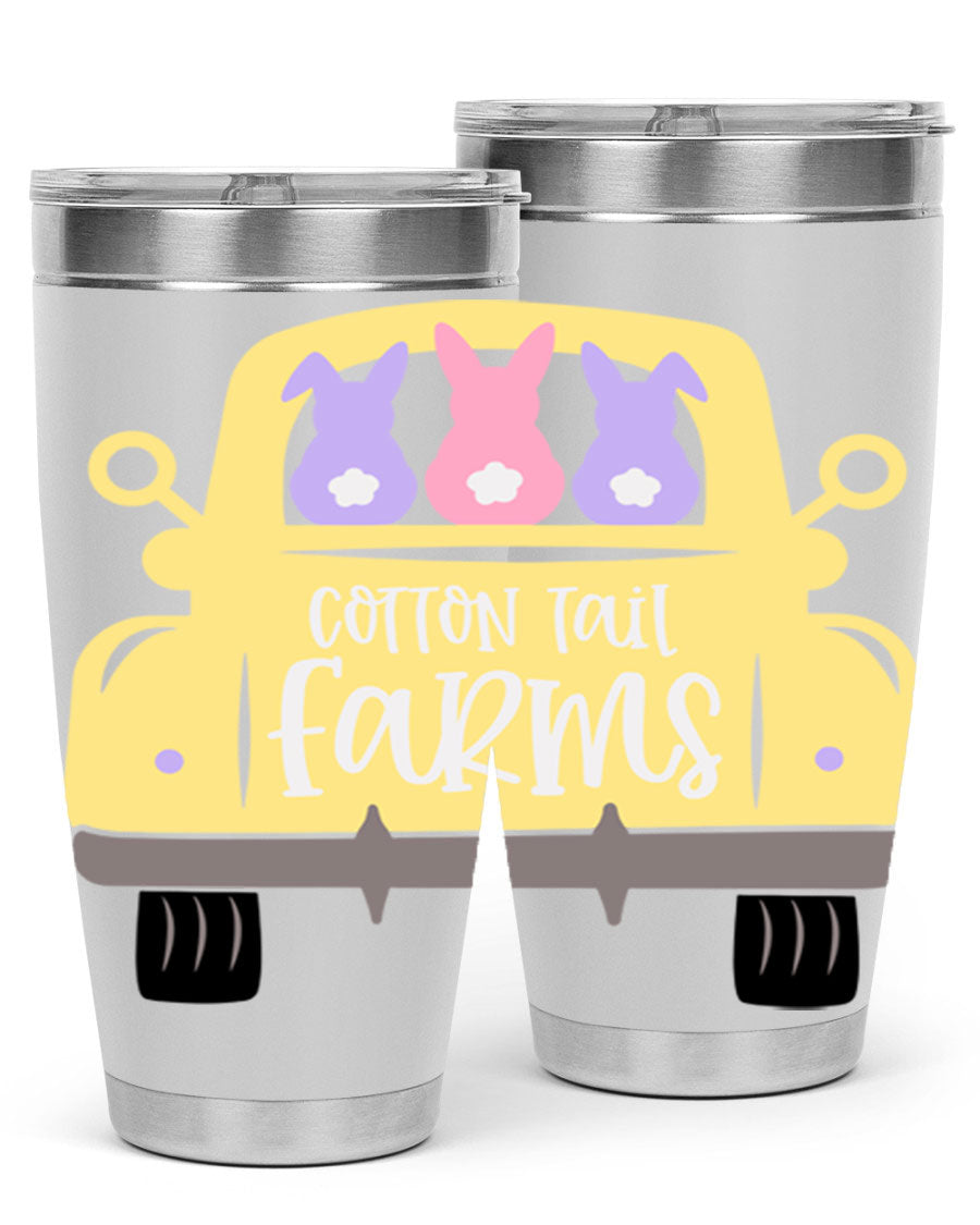 Cotton Tail Farms 20oz Easter Tumbler featuring double wall vacuum stainless steel construction and vibrant Easter-themed design.