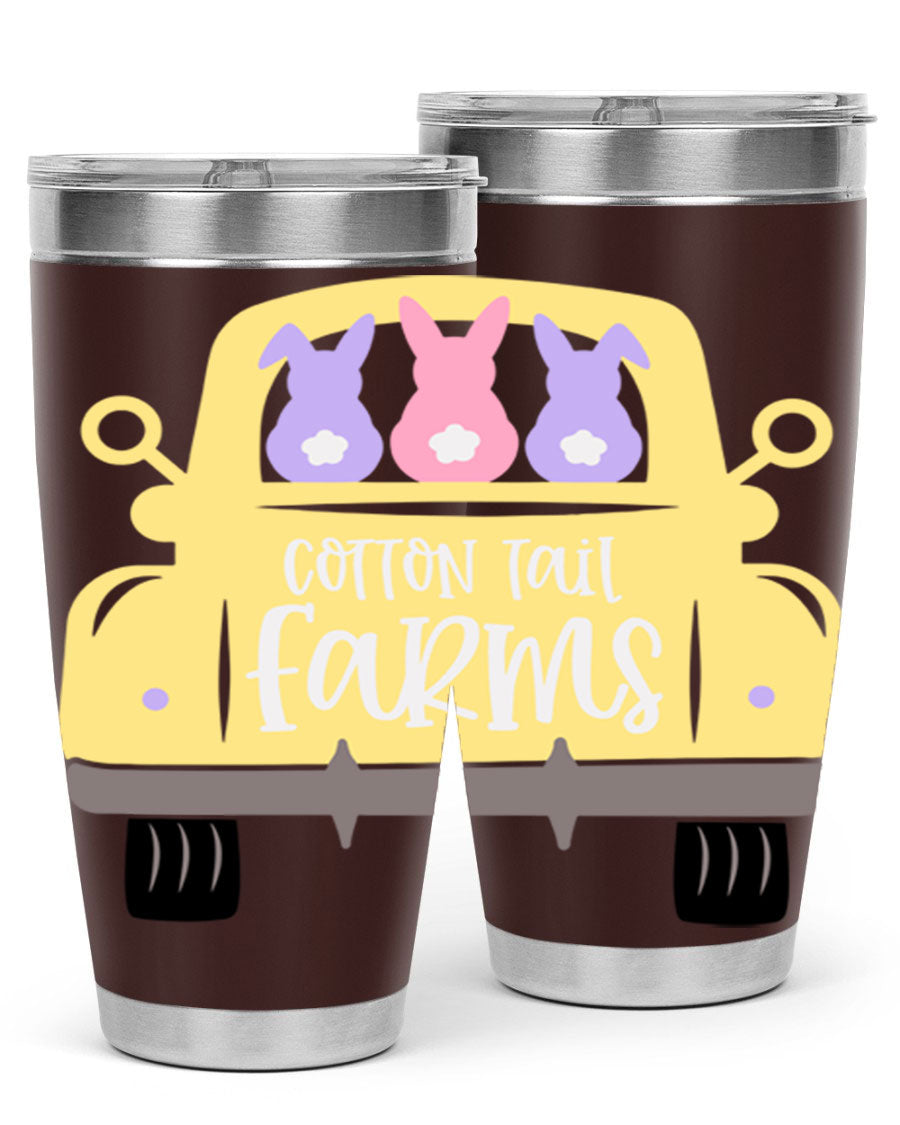 Cotton Tail Farms 20oz Easter Tumbler featuring double wall vacuum stainless steel construction and vibrant Easter-themed design.