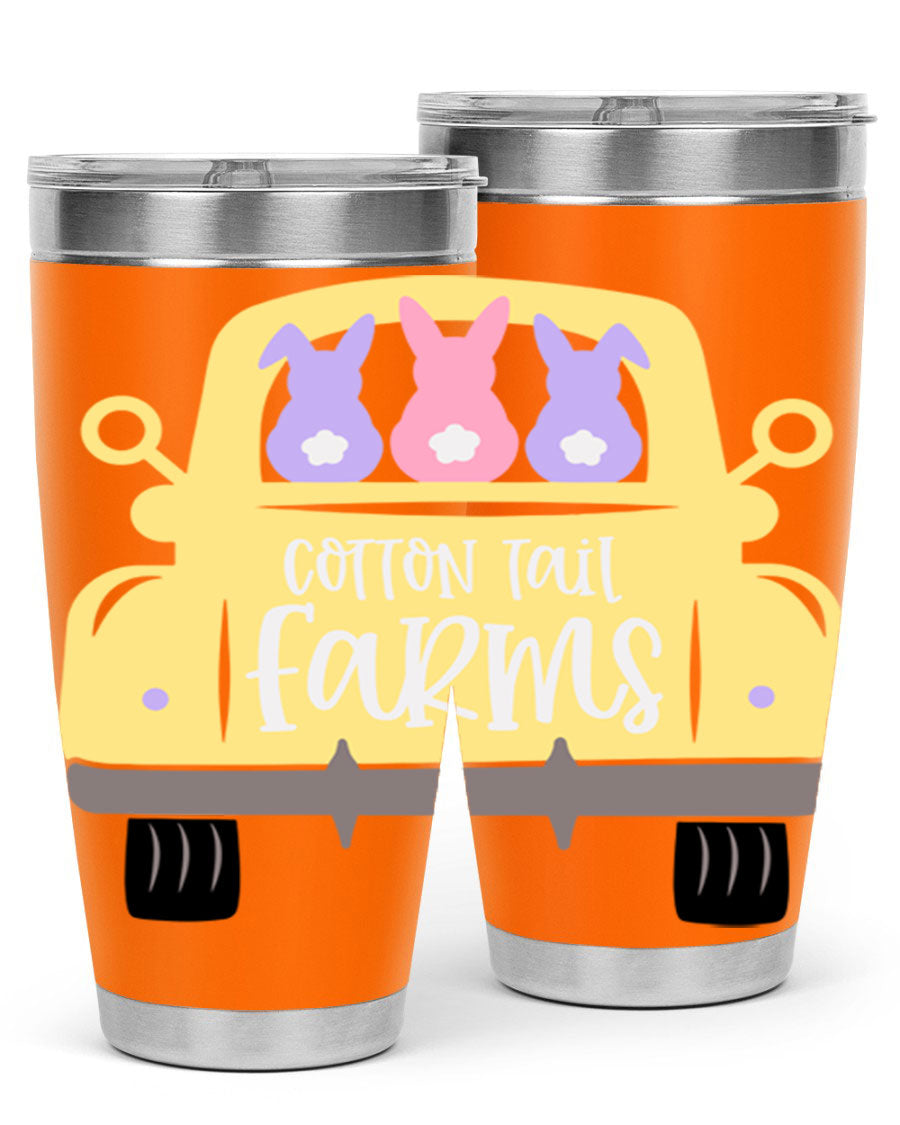 Cotton Tail Farms 20oz Easter Tumbler featuring double wall vacuum stainless steel construction and vibrant Easter-themed design.