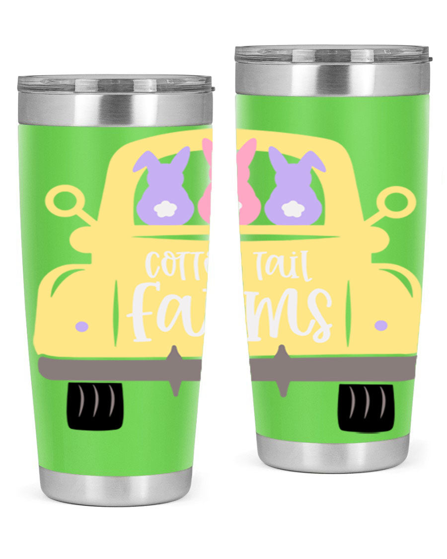 Cotton Tail Farms 20oz Easter Tumbler featuring double wall vacuum stainless steel construction and vibrant Easter-themed design.