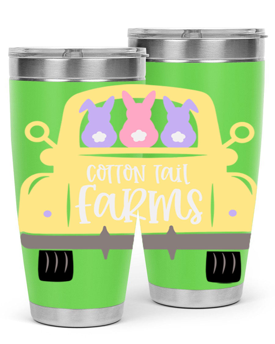 Cotton Tail Farms 20oz Easter Tumbler featuring double wall vacuum stainless steel construction and vibrant Easter-themed design.