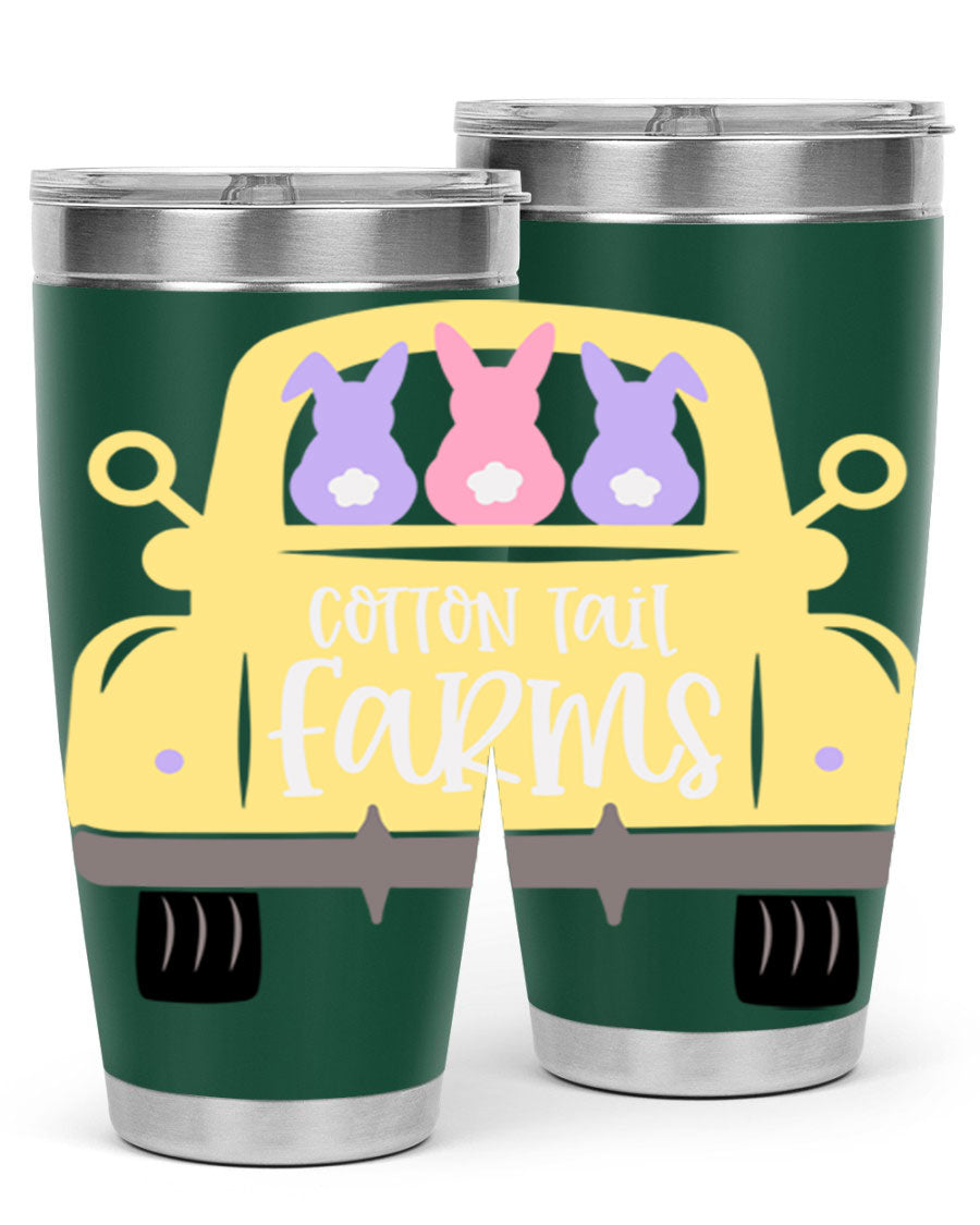 Cotton Tail Farms 20oz Easter Tumbler featuring double wall vacuum stainless steel construction and vibrant Easter-themed design.