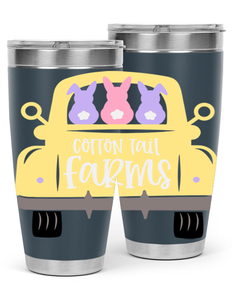 Cotton Tail Farms 20oz Easter Tumbler featuring double wall vacuum stainless steel construction and vibrant Easter-themed design.