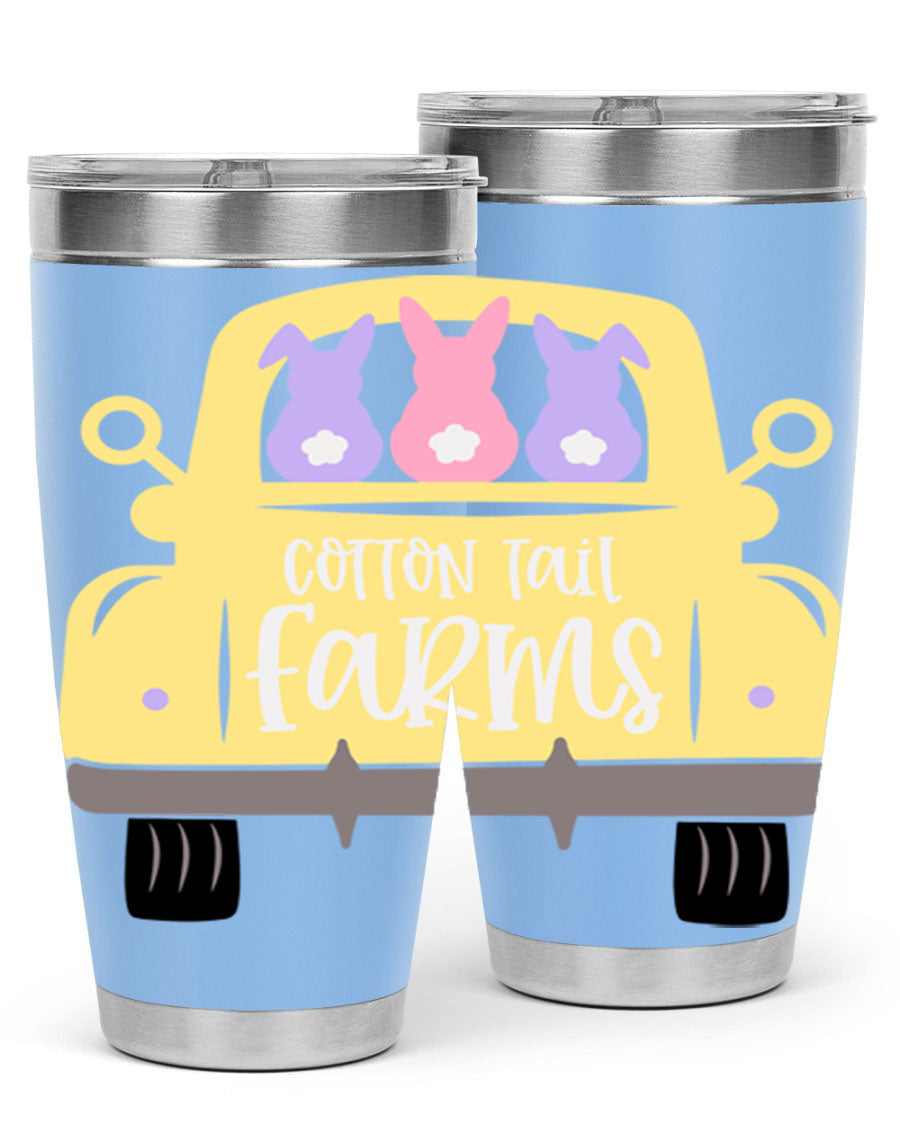 Cotton Tail Farms 20oz Easter Tumbler featuring double wall vacuum stainless steel construction and vibrant Easter-themed design.