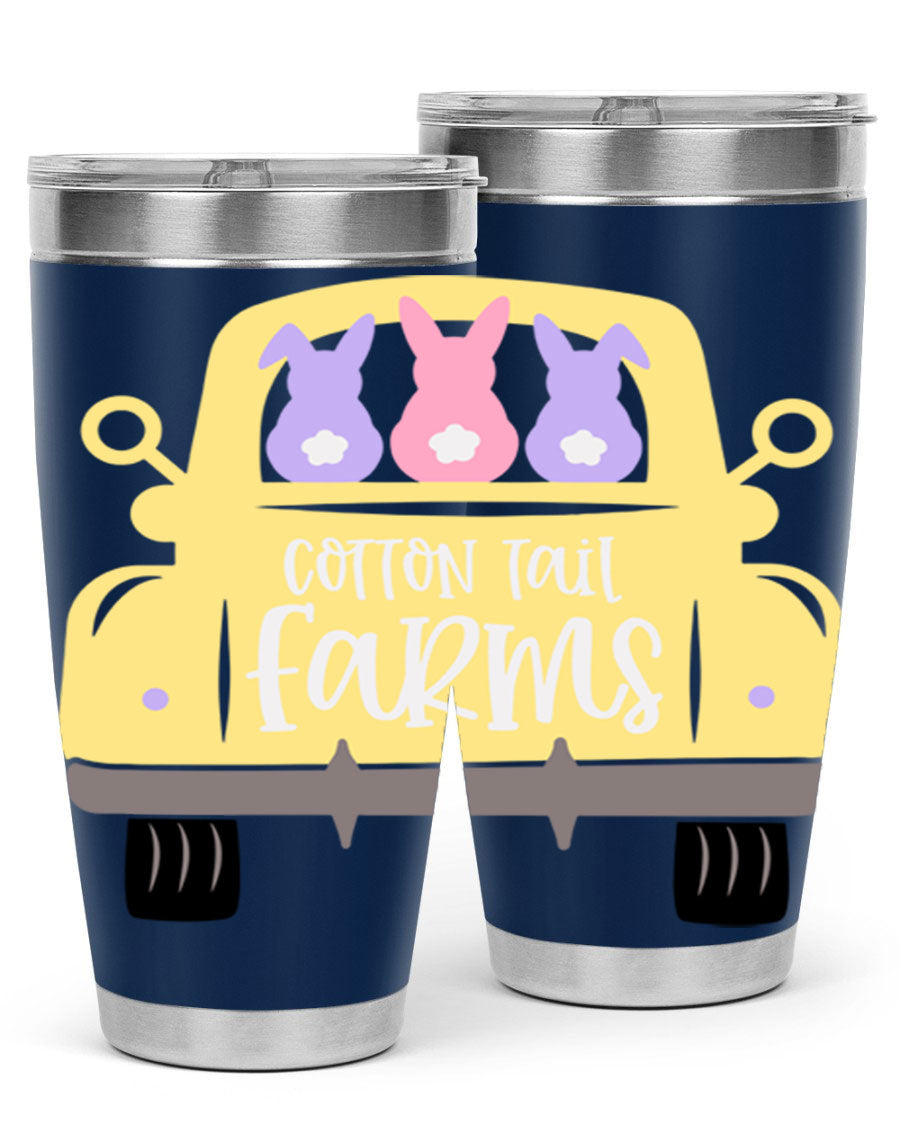 Cotton Tail Farms 20oz Easter Tumbler featuring double wall vacuum stainless steel construction and vibrant Easter-themed design.