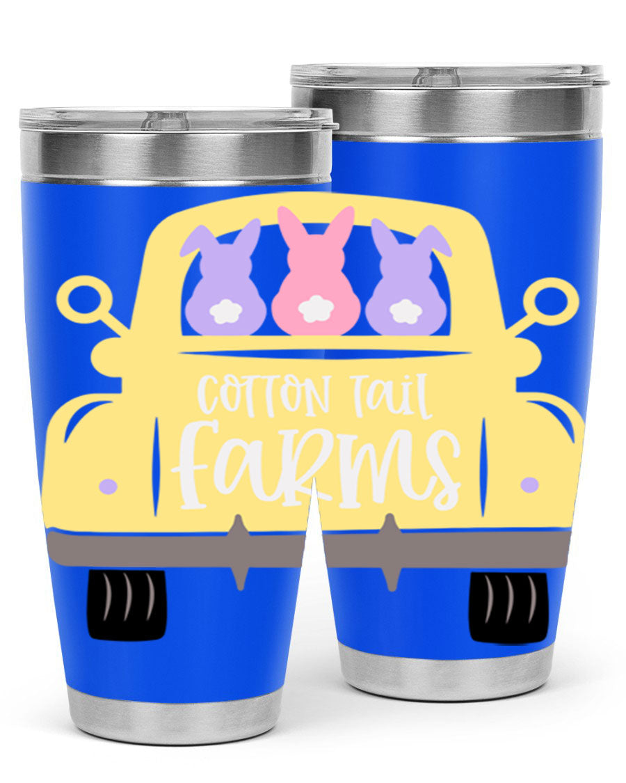 Cotton Tail Farms 20oz Easter Tumbler featuring double wall vacuum stainless steel construction and vibrant Easter-themed design.