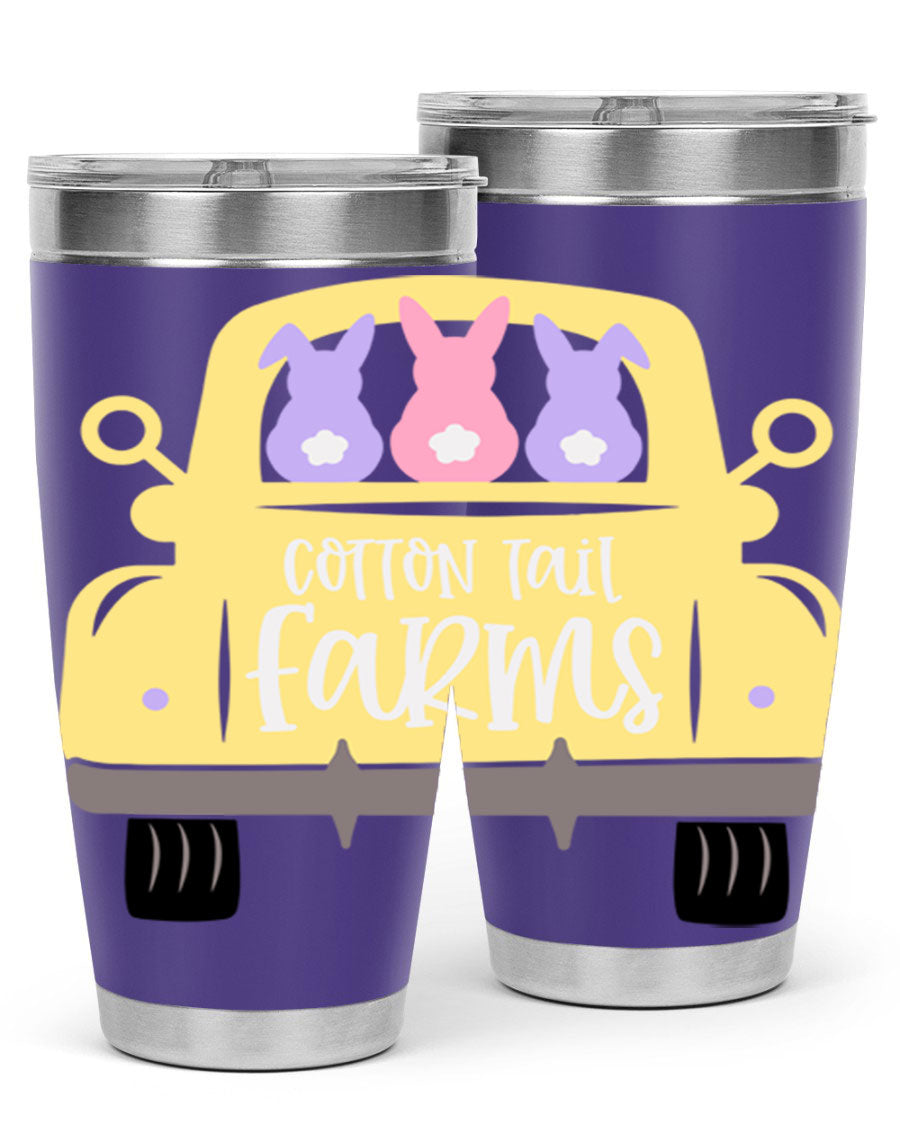 Cotton Tail Farms 20oz Easter Tumbler featuring double wall vacuum stainless steel construction and vibrant Easter-themed design.