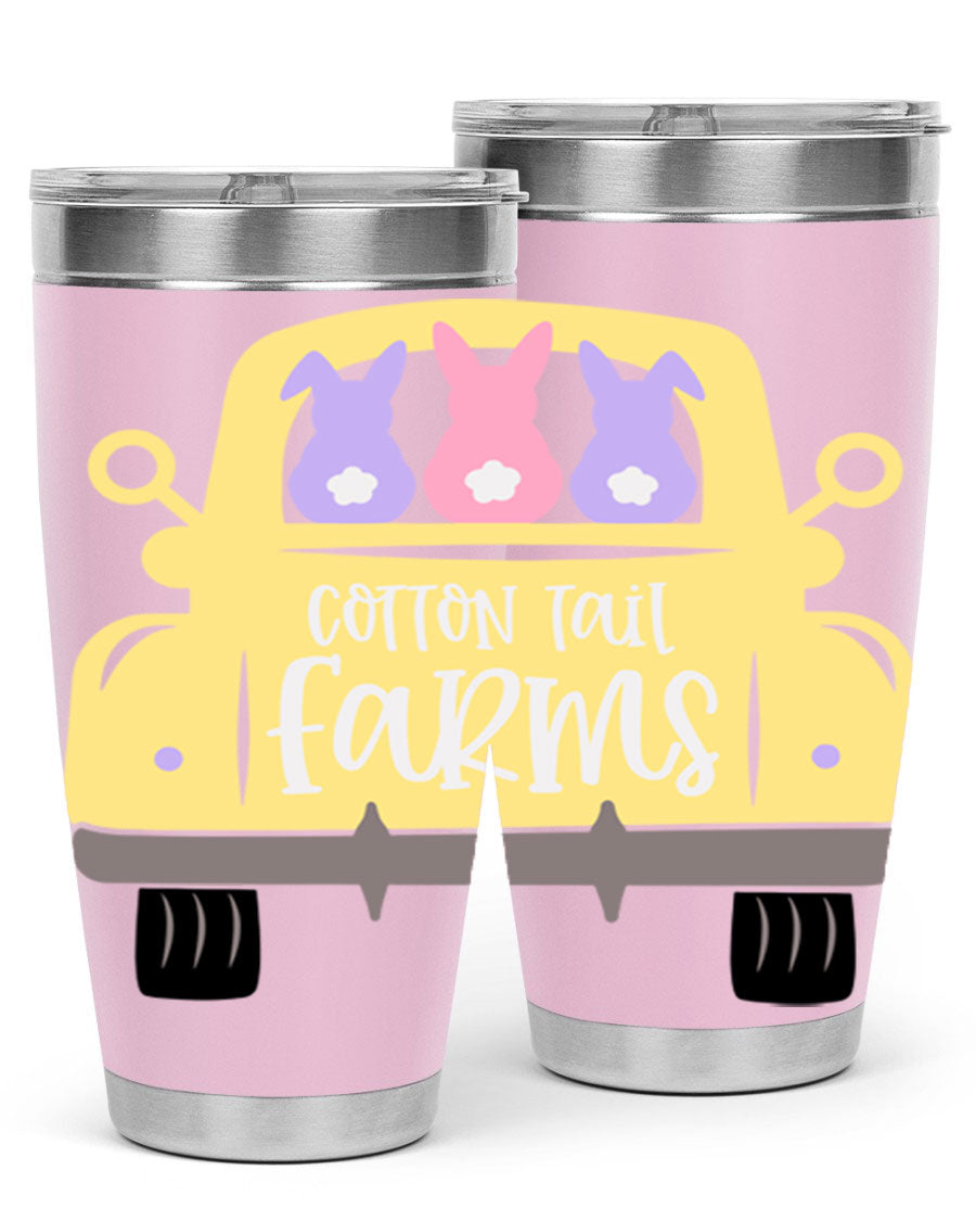 Cotton Tail Farms 20oz Easter Tumbler featuring double wall vacuum stainless steel construction and vibrant Easter-themed design.