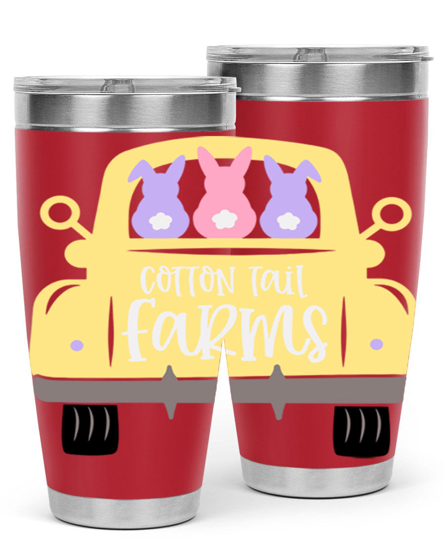 Cotton Tail Farms 20oz Easter Tumbler featuring double wall vacuum stainless steel construction and vibrant Easter-themed design.