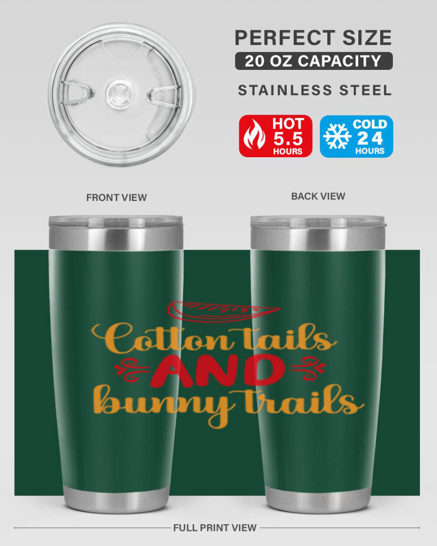 Cotton Tails and Bunny Trails 20oz Tumbler featuring double wall vacuum stainless steel design with a colorful spring-themed print.