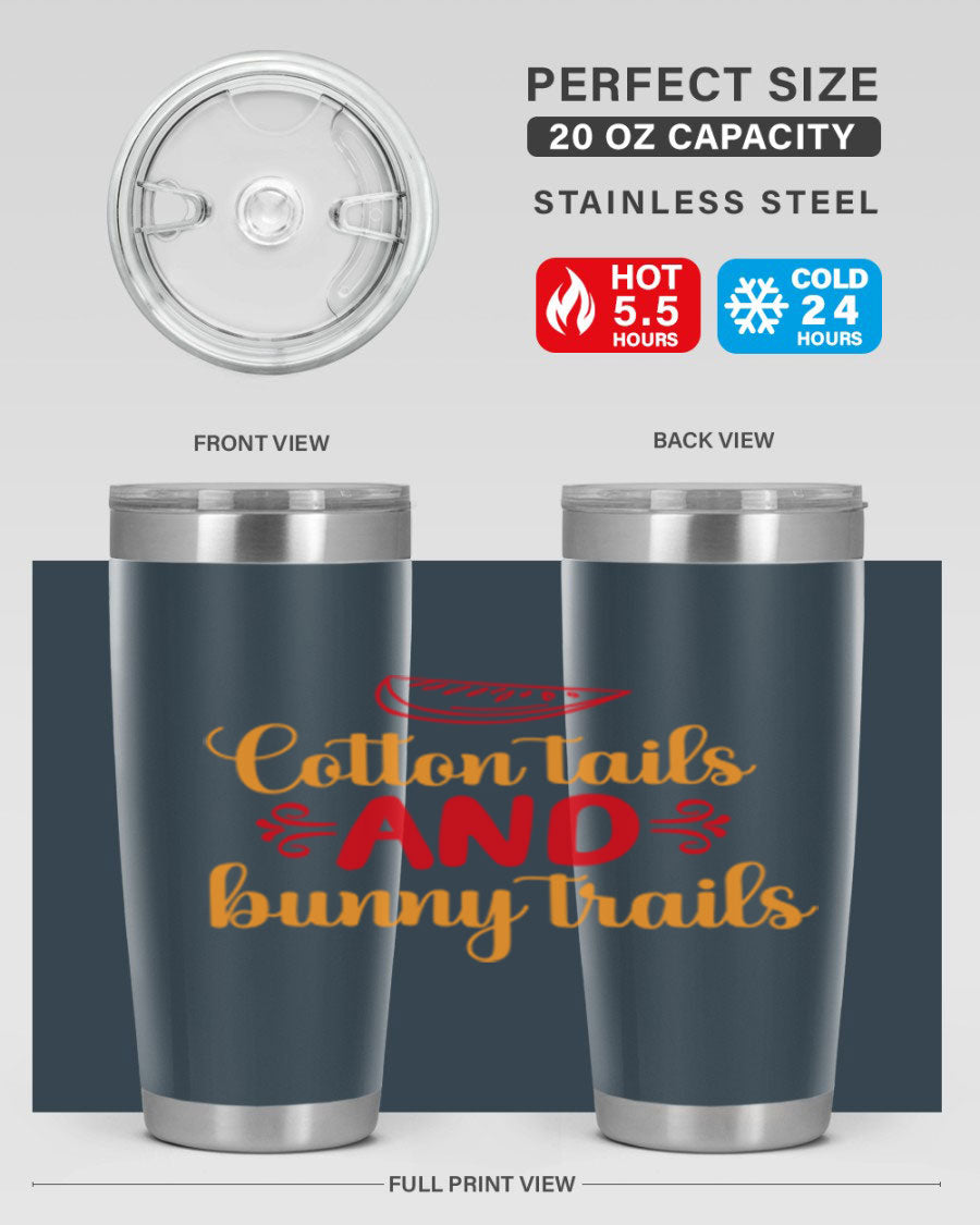 Cotton Tails and Bunny Trails 20oz Tumbler featuring double wall vacuum stainless steel design with a colorful spring-themed print.