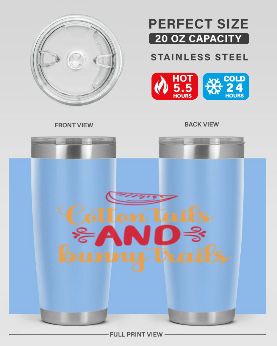 Cotton Tails and Bunny Trails 20oz Tumbler featuring double wall vacuum stainless steel design with a colorful spring-themed print.