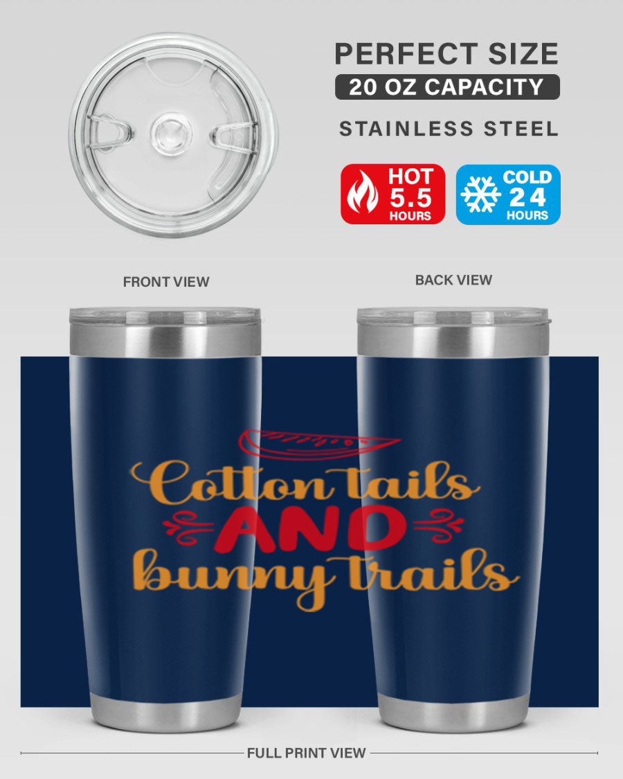 Cotton Tails and Bunny Trails 20oz Tumbler featuring double wall vacuum stainless steel design with a colorful spring-themed print.