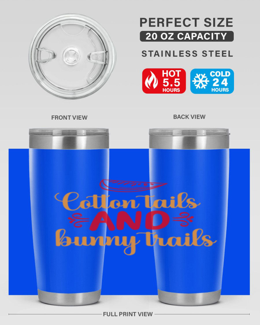 Cotton Tails and Bunny Trails 20oz Tumbler featuring double wall vacuum stainless steel design with a colorful spring-themed print.