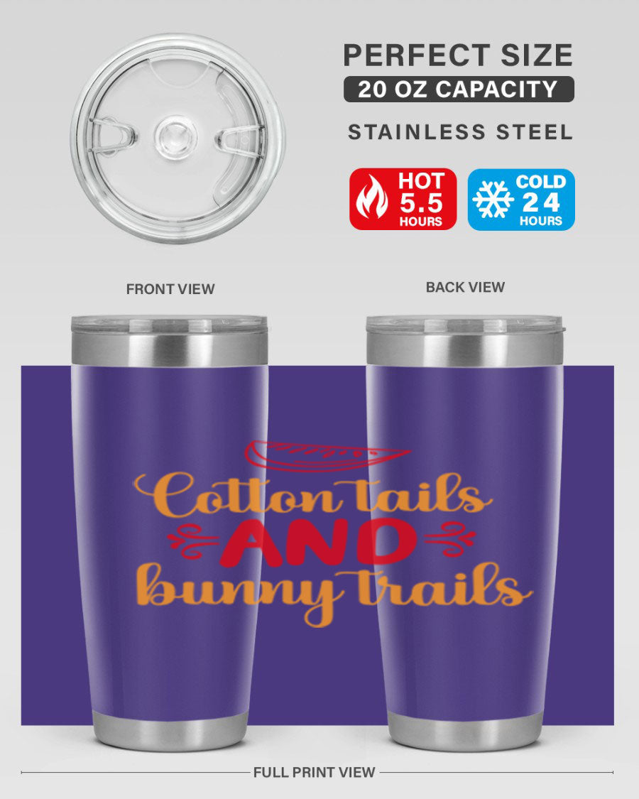 Cotton Tails and Bunny Trails 20oz Tumbler featuring double wall vacuum stainless steel design with a colorful spring-themed print.