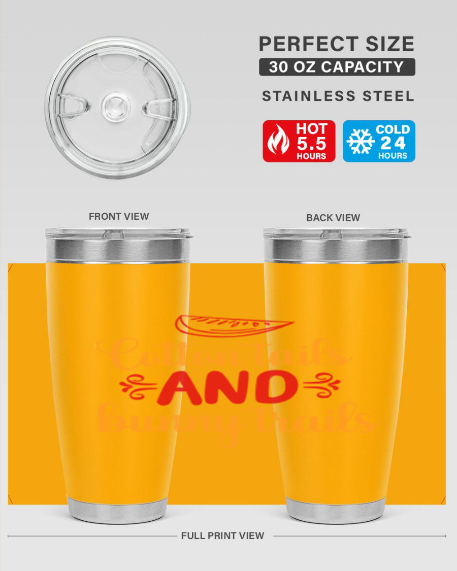 Cotton Tails and Bunny Trails 20oz Tumbler featuring double wall vacuum stainless steel design with a colorful spring-themed print.