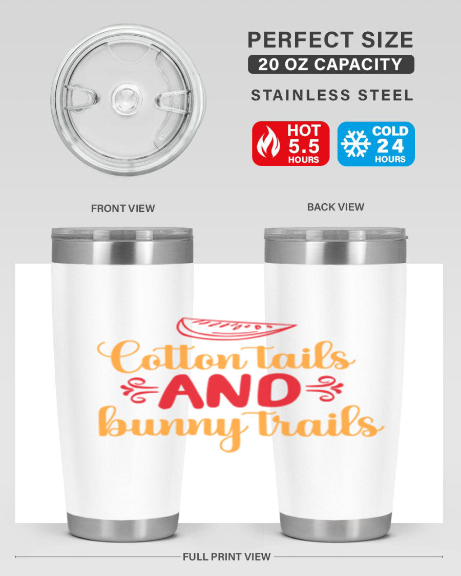 Cotton Tails and Bunny Trails 20oz Tumbler featuring double wall vacuum stainless steel design with a colorful spring-themed print.
