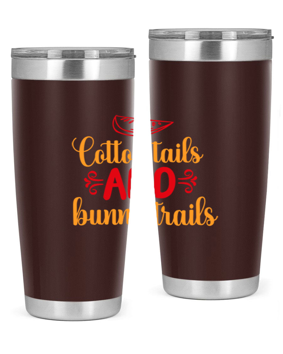 Cotton Tails and Bunny Trails 20oz Tumbler featuring double wall vacuum stainless steel design with a colorful spring-themed print.