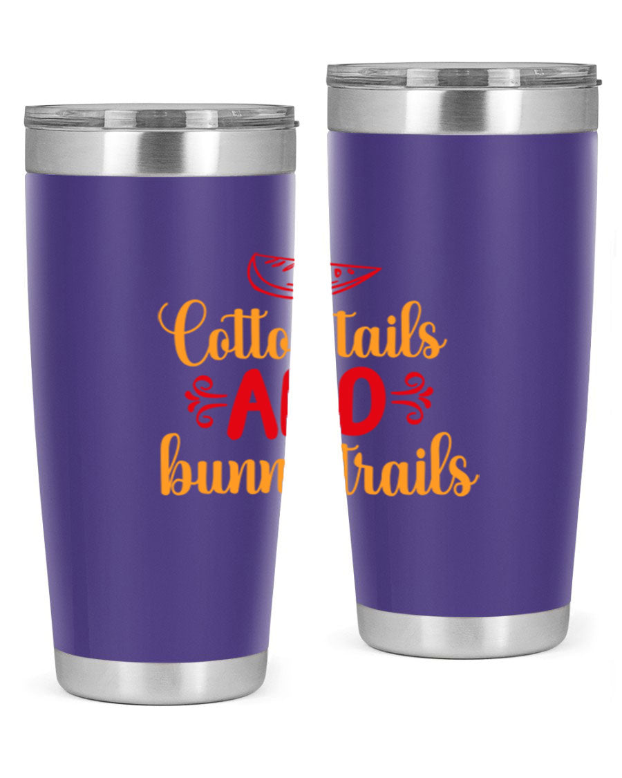 Cotton Tails and Bunny Trails 20oz Tumbler featuring double wall vacuum stainless steel design with a colorful spring-themed print.