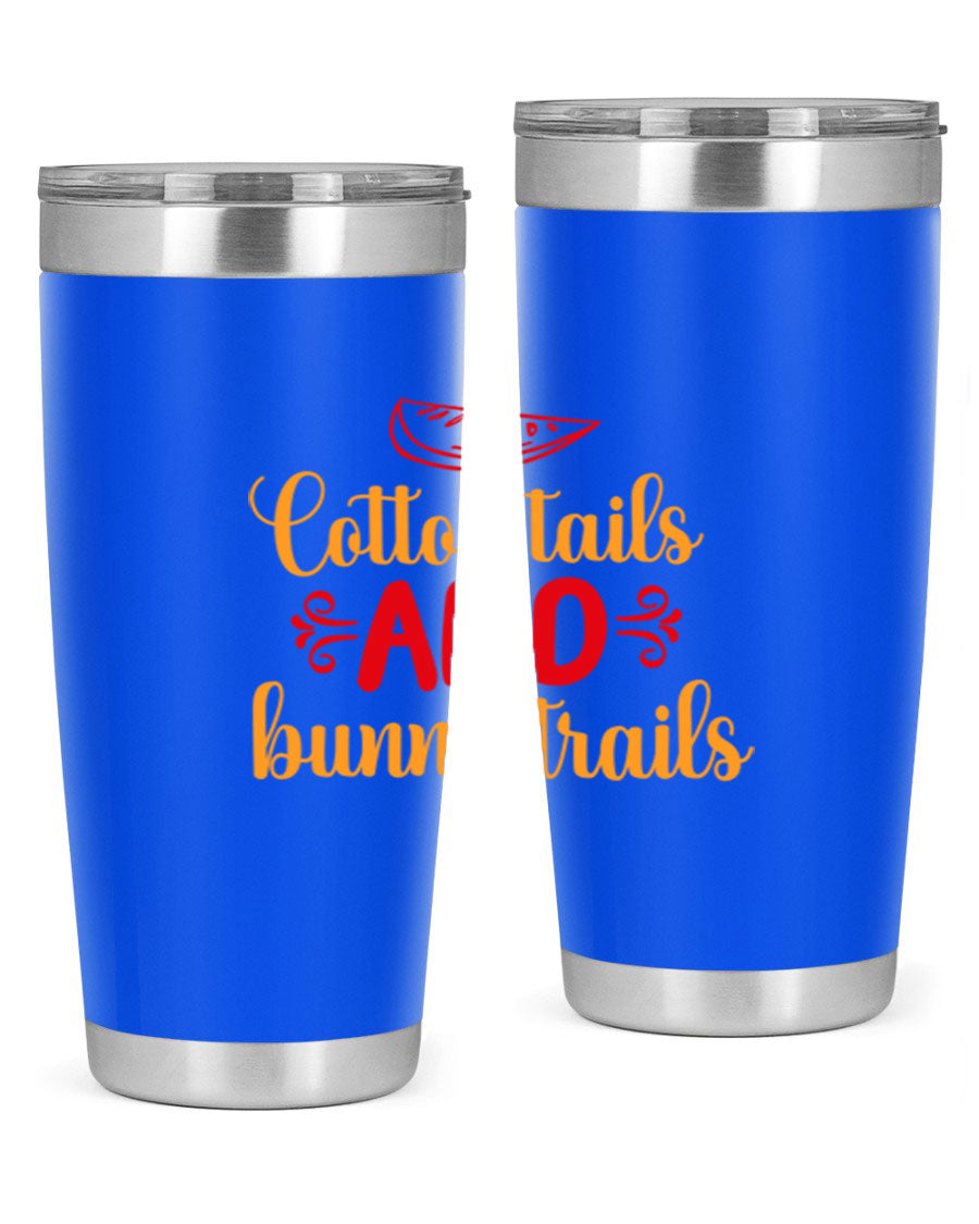 Cotton Tails and Bunny Trails 20oz Tumbler featuring double wall vacuum stainless steel design with a colorful spring-themed print.