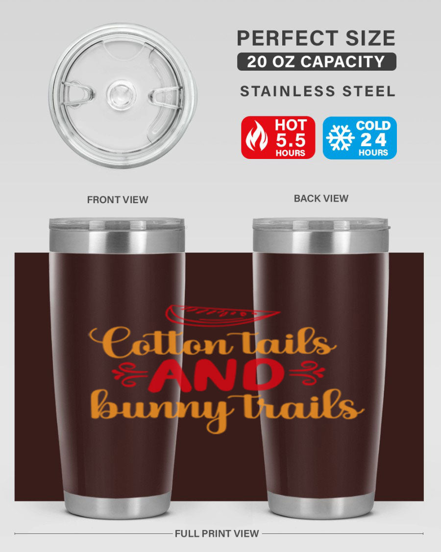 Cotton Tails and Bunny Trails 20oz Tumbler featuring double wall vacuum stainless steel design with a colorful spring-themed print.
