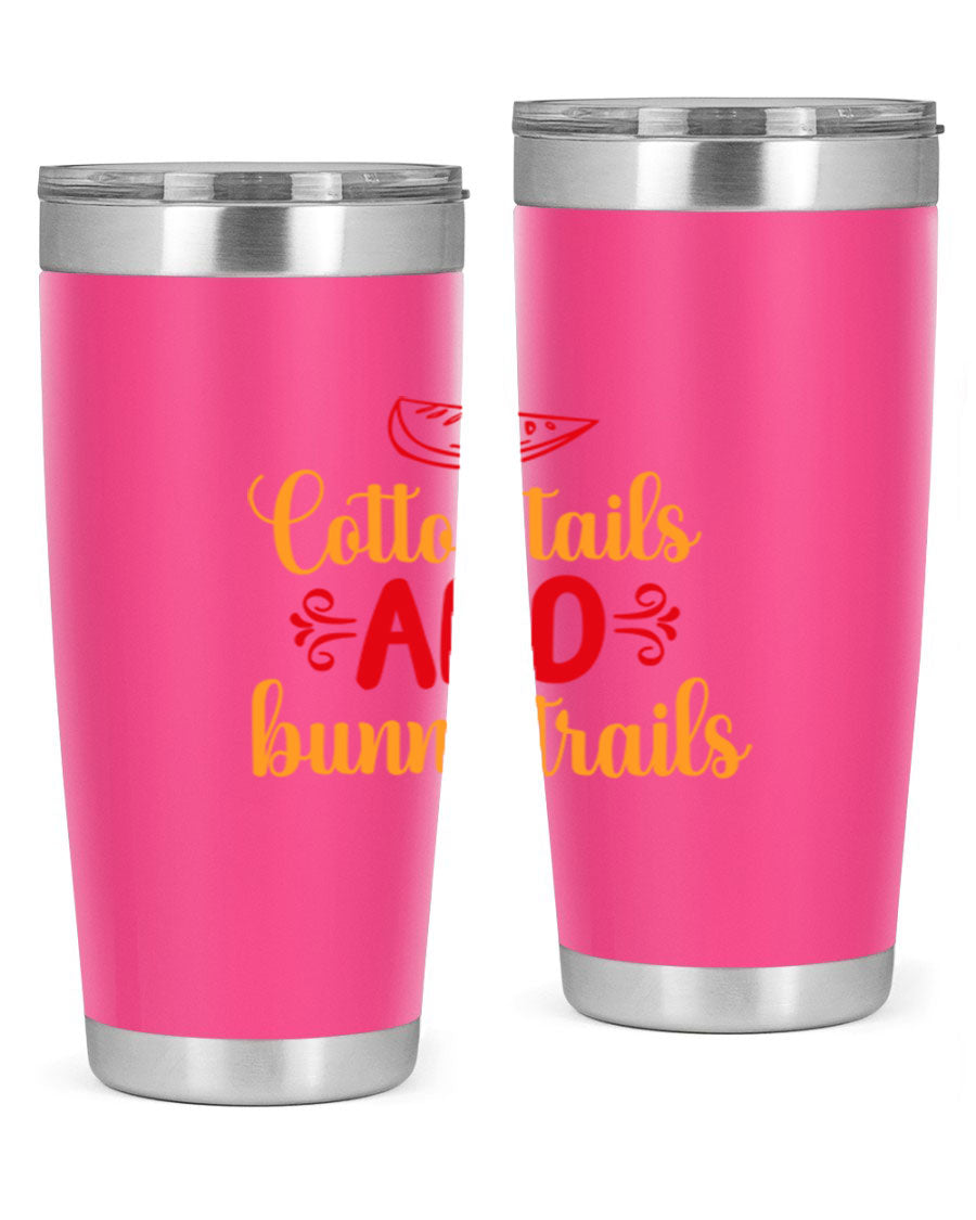 Cotton Tails and Bunny Trails 20oz Tumbler featuring double wall vacuum stainless steel design with a colorful spring-themed print.