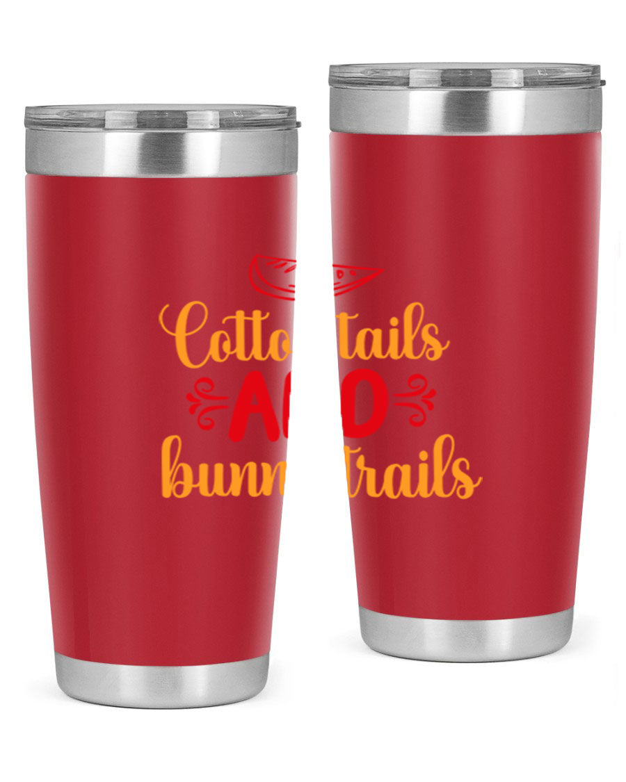 Cotton Tails and Bunny Trails 20oz Tumbler featuring double wall vacuum stainless steel design with a colorful spring-themed print.