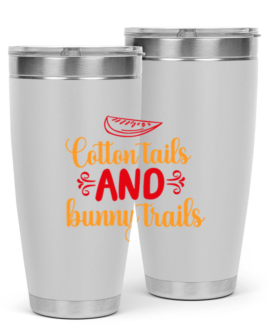 Cotton Tails and Bunny Trails 20oz Tumbler featuring double wall vacuum stainless steel design with a colorful spring-themed print.