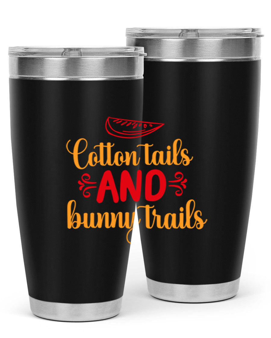 Cotton Tails and Bunny Trails 20oz Tumbler featuring double wall vacuum stainless steel design with a colorful spring-themed print.