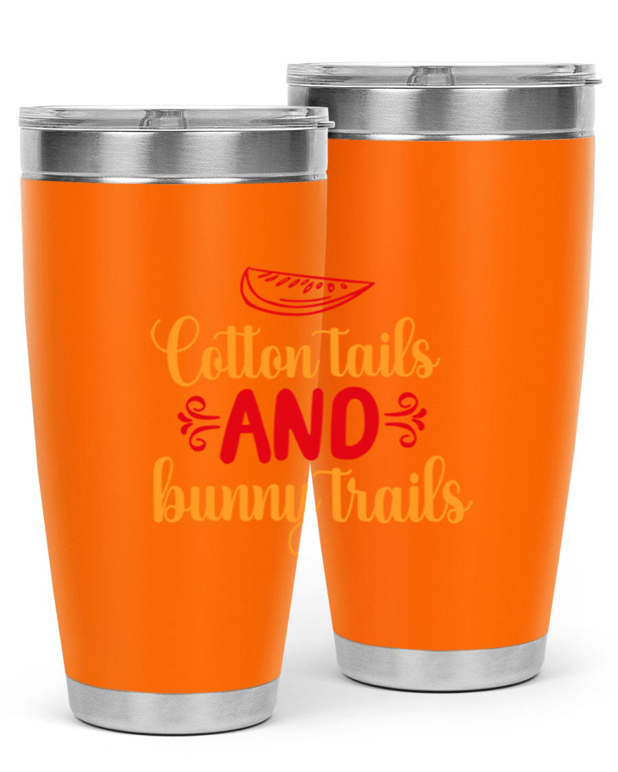 Cotton Tails and Bunny Trails 20oz Tumbler featuring double wall vacuum stainless steel design with a colorful spring-themed print.