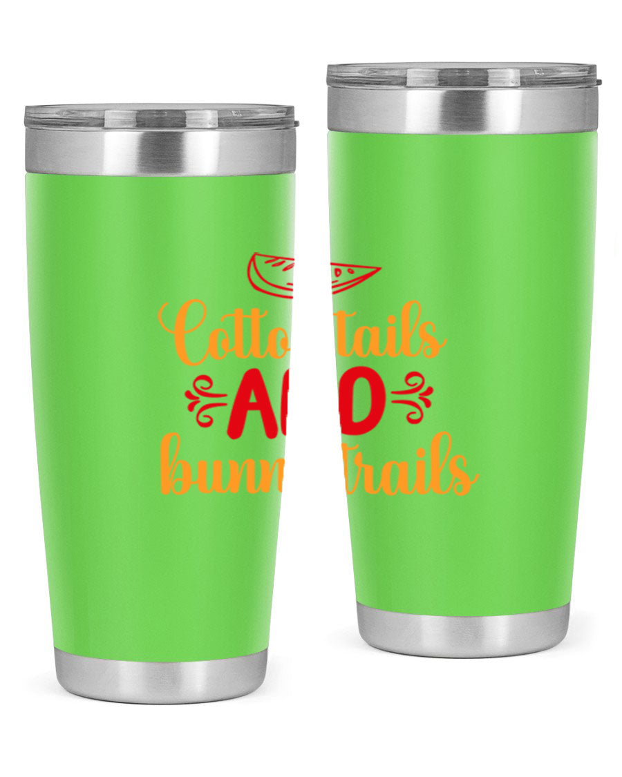 Cotton Tails and Bunny Trails 20oz Tumbler featuring double wall vacuum stainless steel design with a colorful spring-themed print.