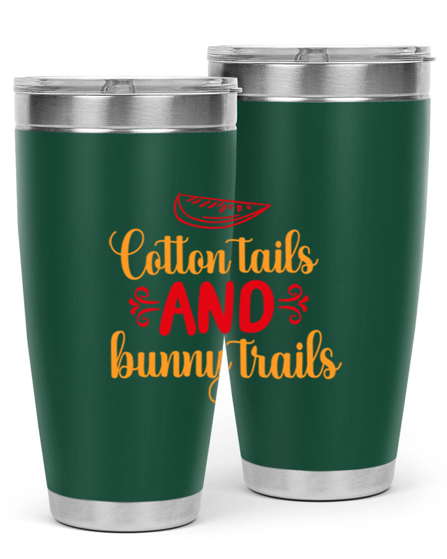 Cotton Tails and Bunny Trails 20oz Tumbler featuring double wall vacuum stainless steel design with a colorful spring-themed print.