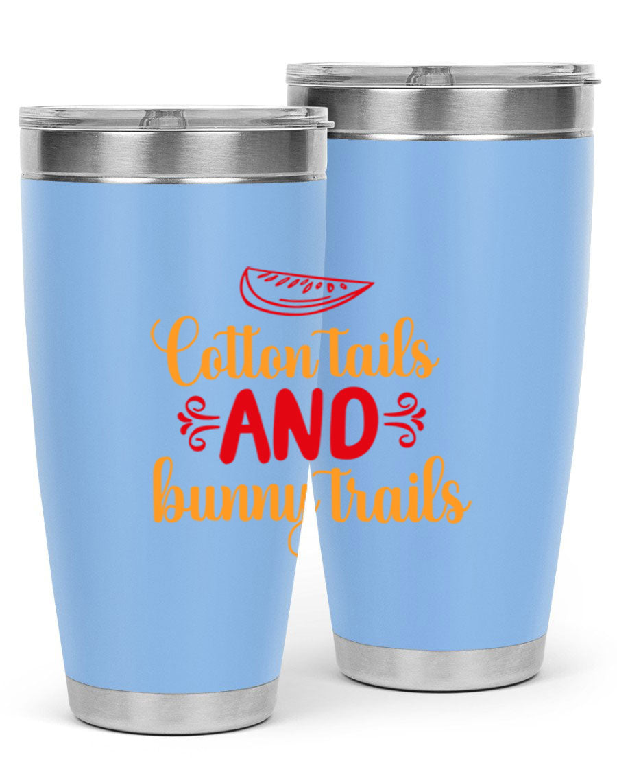 Cotton Tails and Bunny Trails 20oz Tumbler featuring double wall vacuum stainless steel design with a colorful spring-themed print.