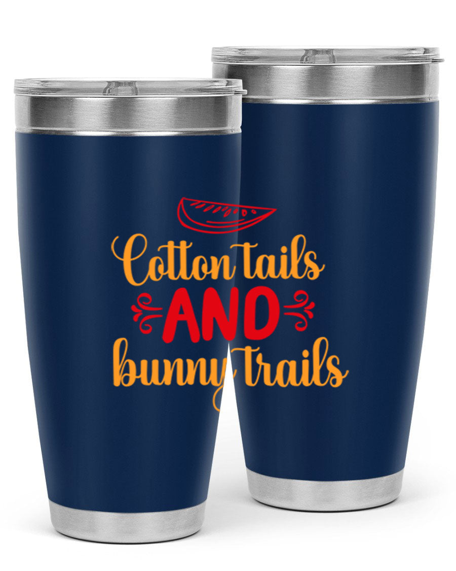 Cotton Tails and Bunny Trails 20oz Tumbler featuring double wall vacuum stainless steel design with a colorful spring-themed print.