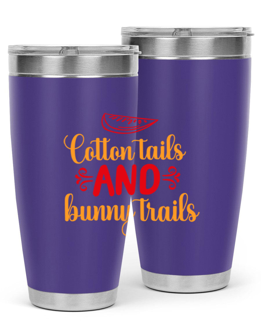 Cotton Tails and Bunny Trails 20oz Tumbler featuring double wall vacuum stainless steel design with a colorful spring-themed print.