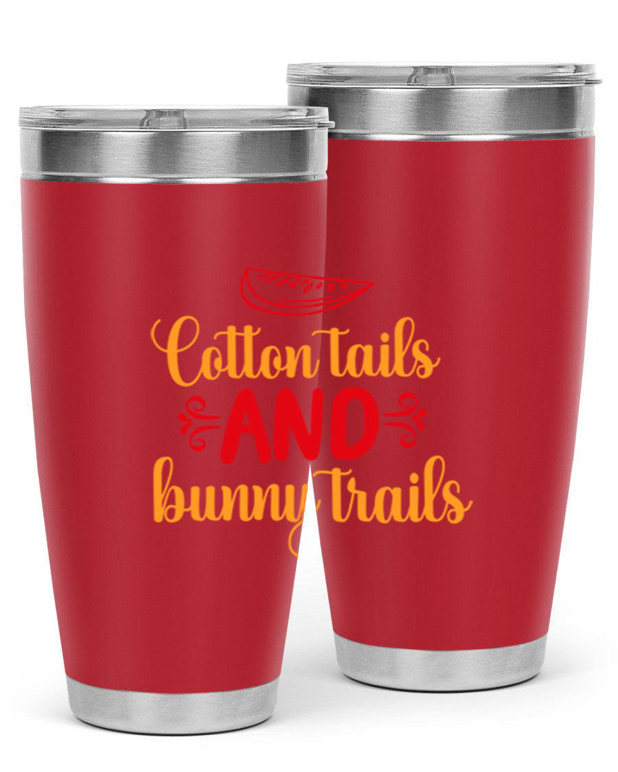 Cotton Tails and Bunny Trails 20oz Tumbler featuring double wall vacuum stainless steel design with a colorful spring-themed print.