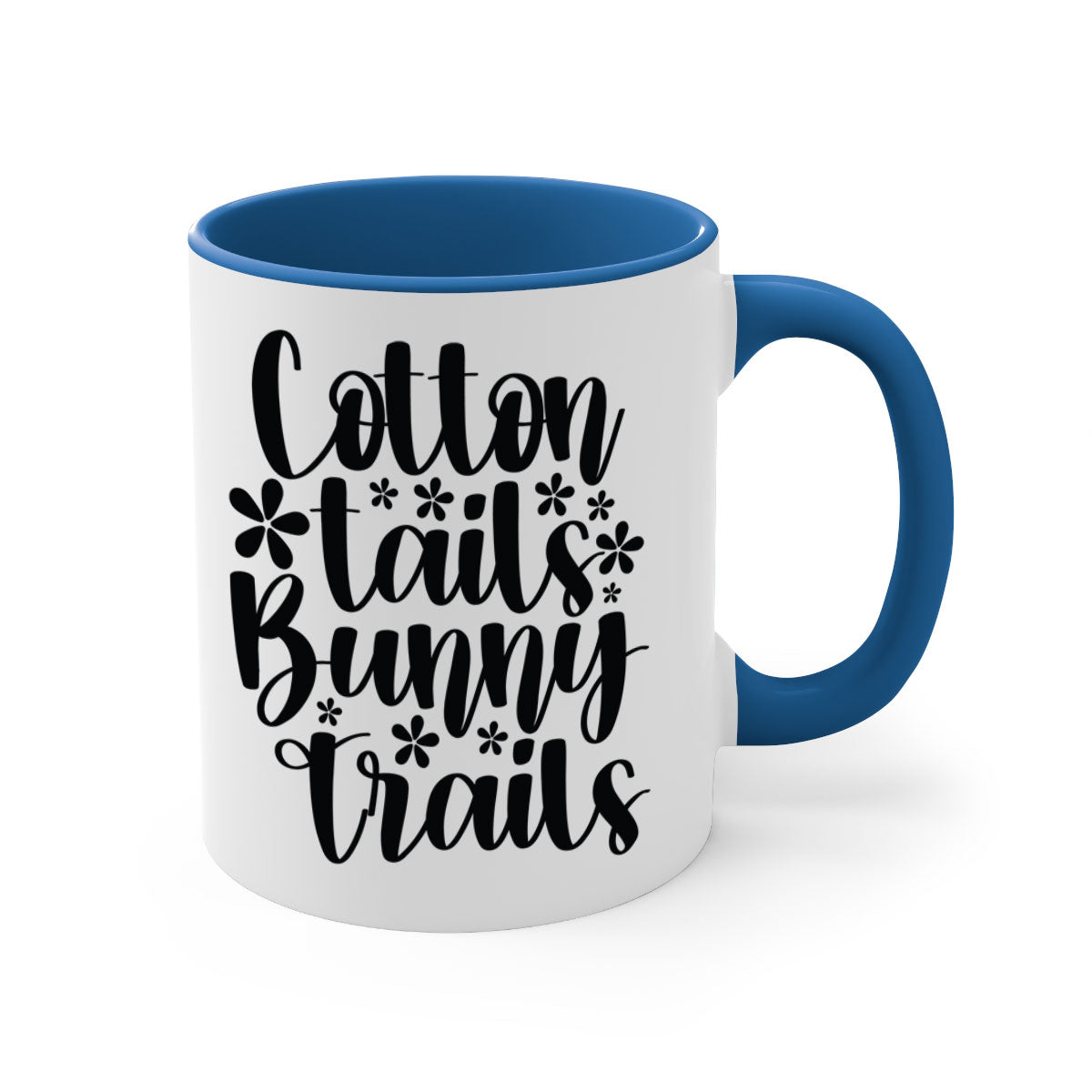 Cotton Tails Bunny Trails Mug with colorful handle and glossy finish, perfect for coffee or tea.