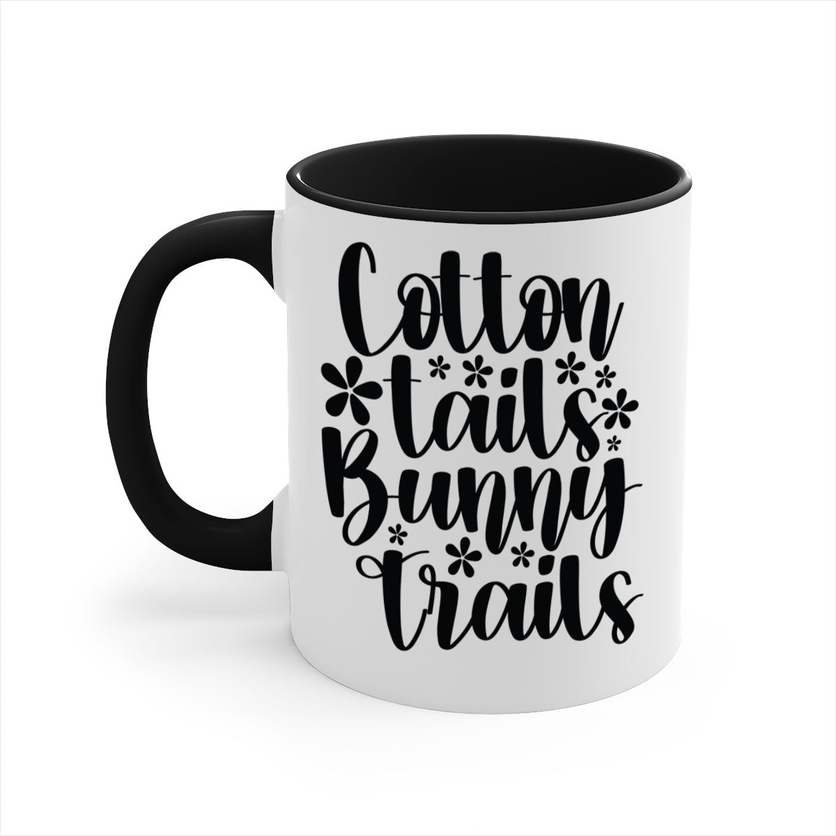 Cotton Tails Bunny Trails Mug with colorful handle and glossy finish, perfect for coffee or tea.