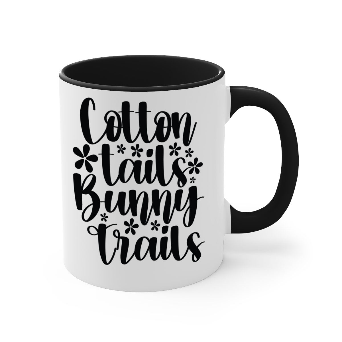 Cotton Tails Bunny Trails Mug with colorful handle and glossy finish, perfect for coffee or tea.