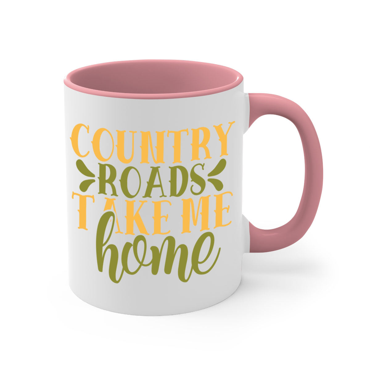 Country Roads Take Me Home Mug with colorful handle and interior, showcasing a glossy finish.
