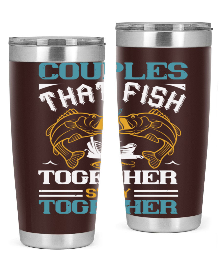 Couples That Fish Together 20oz Tumbler, double wall vacuum stainless steel with copper lining, featuring a drink-thru lid.