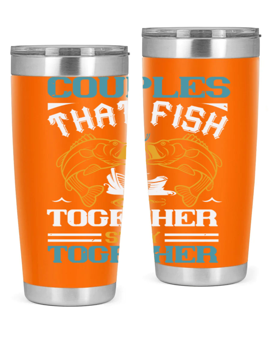 Couples That Fish Together 20oz Tumbler, double wall vacuum stainless steel with copper lining, featuring a drink-thru lid.