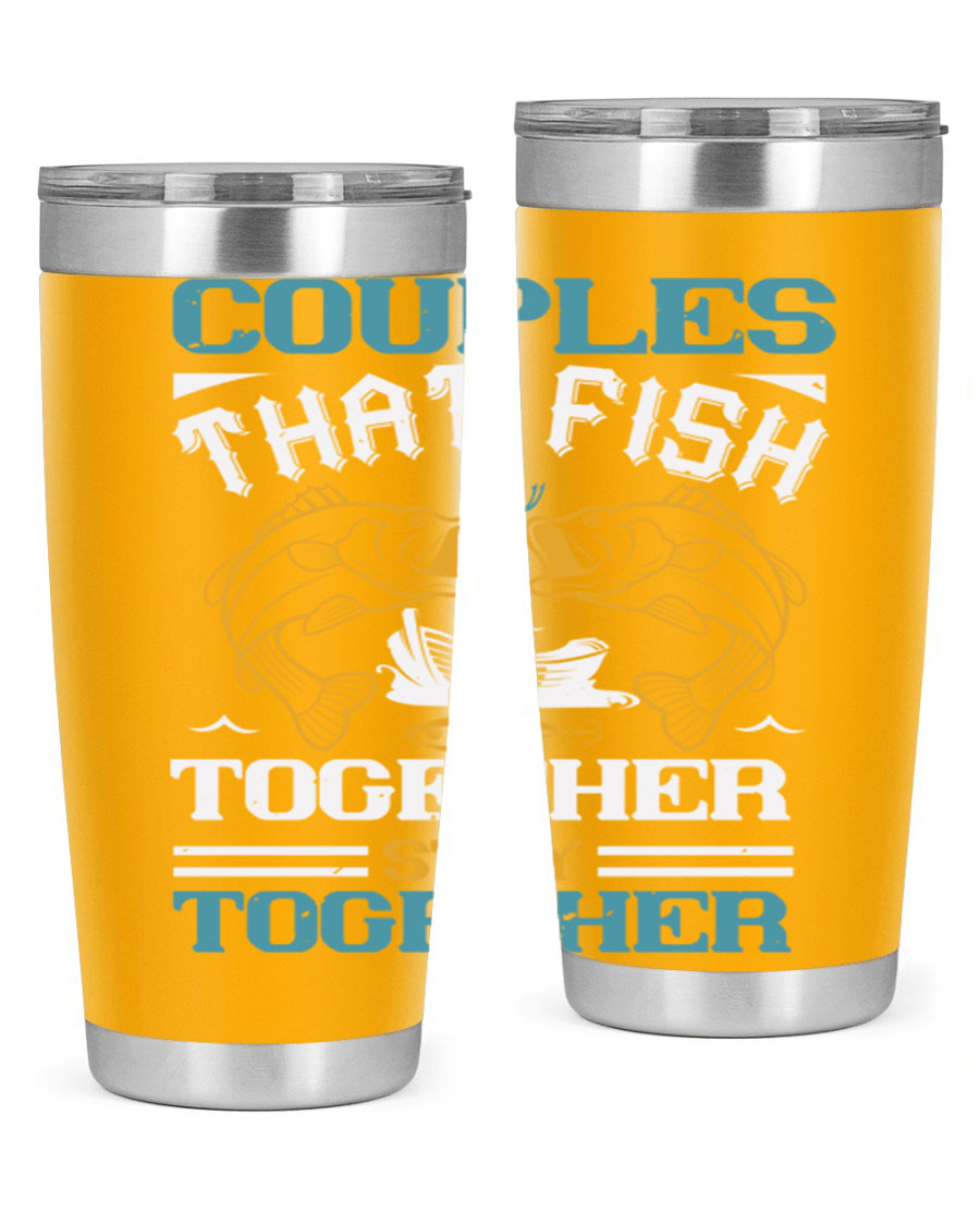 Couples That Fish Together 20oz Tumbler, double wall vacuum stainless steel with copper lining, featuring a drink-thru lid.