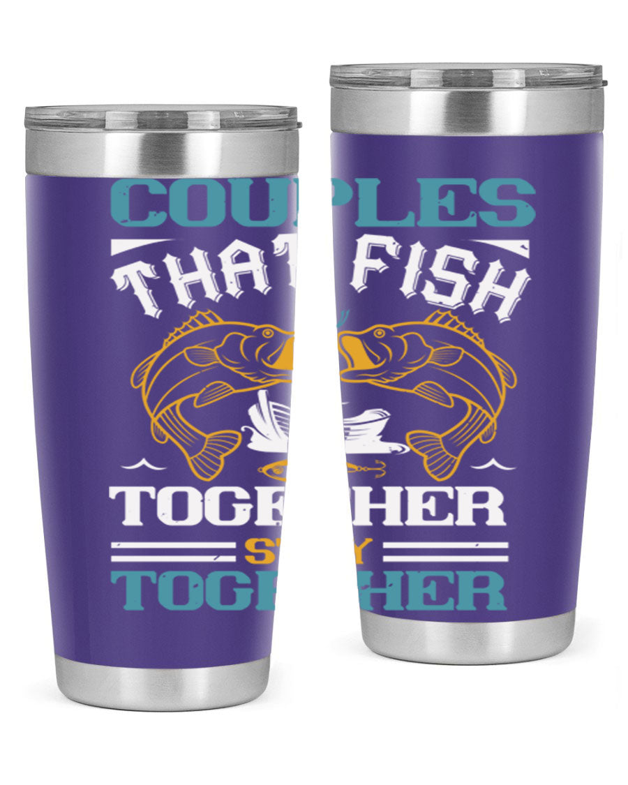 Couples That Fish Together 20oz Tumbler, double wall vacuum stainless steel with copper lining, featuring a drink-thru lid.