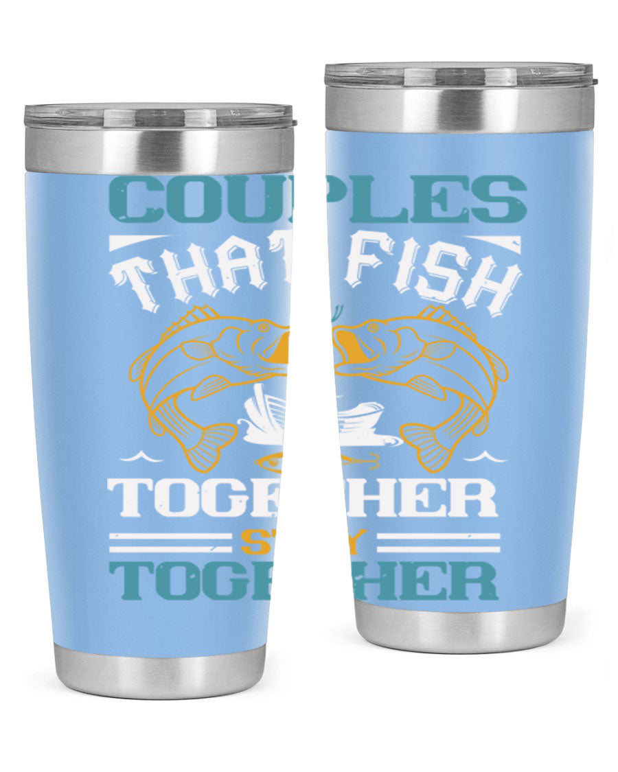 Couples That Fish Together 20oz Tumbler, double wall vacuum stainless steel with copper lining, featuring a drink-thru lid.