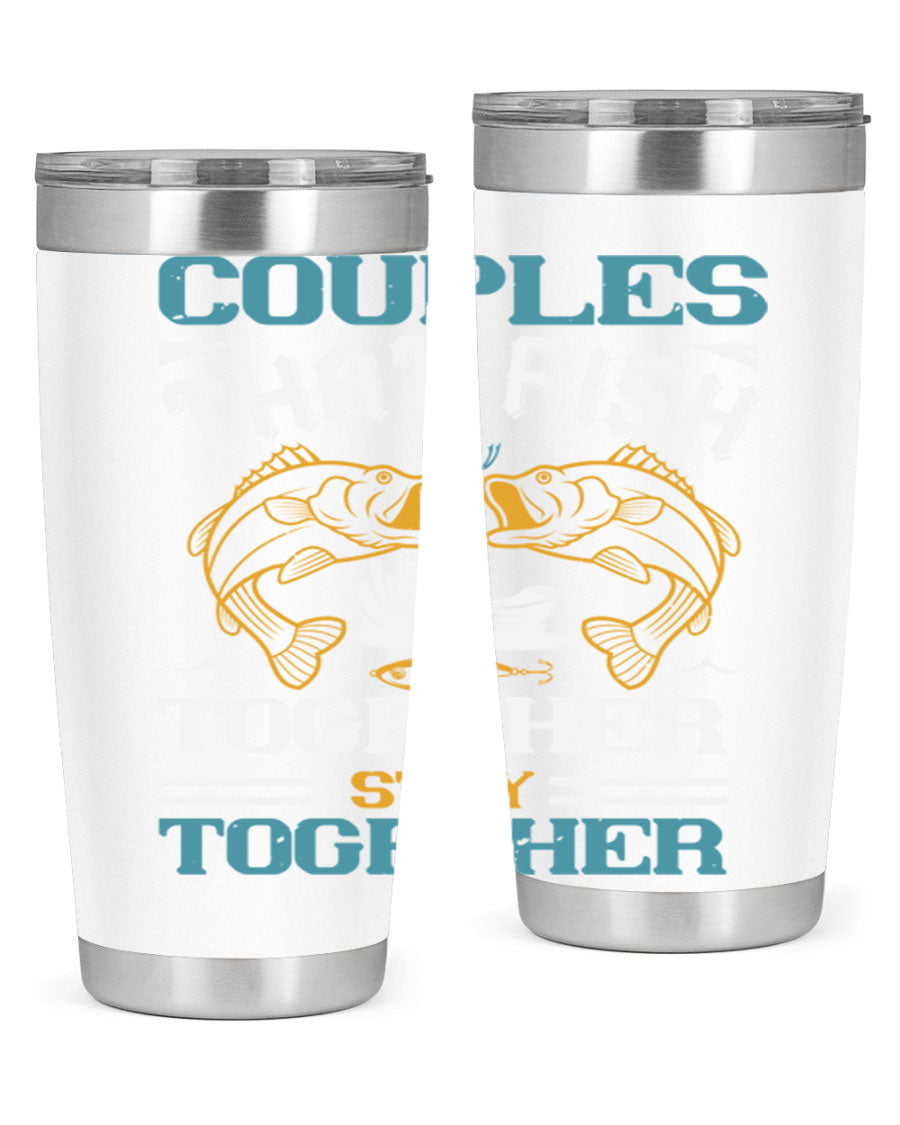 Couples That Fish Together 20oz Tumbler, double wall vacuum stainless steel with copper lining, featuring a drink-thru lid.