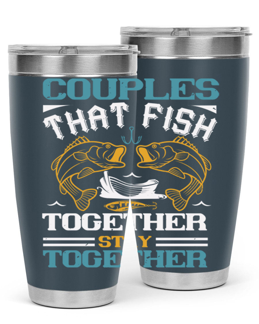 Couples That Fish Together 20oz Tumbler, double wall vacuum stainless steel with copper lining, featuring a drink-thru lid.