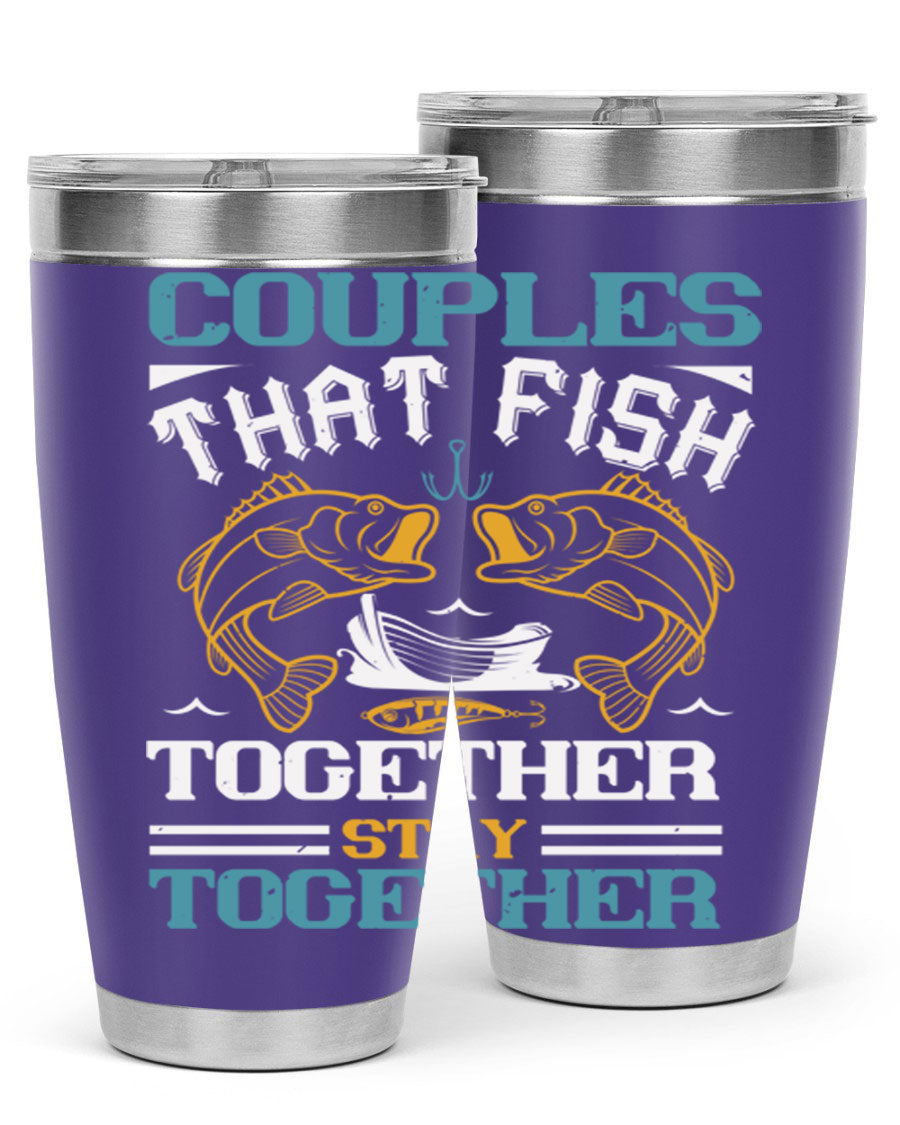 Couples That Fish Together 20oz Tumbler, double wall vacuum stainless steel with copper lining, featuring a drink-thru lid.